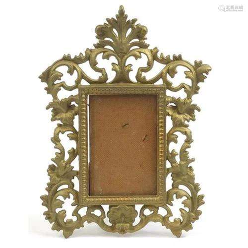 Brass Rococo style easel photo frame, 32cm high