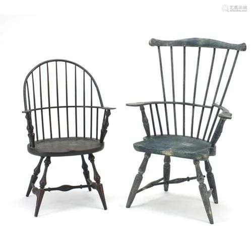 Two painted wood doll's chairs, the largest 40cm high