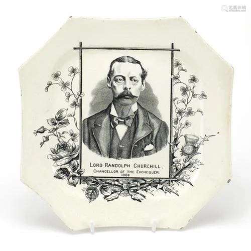 Victorian Lord Randolph Churchill plate, 25cm x 25cm