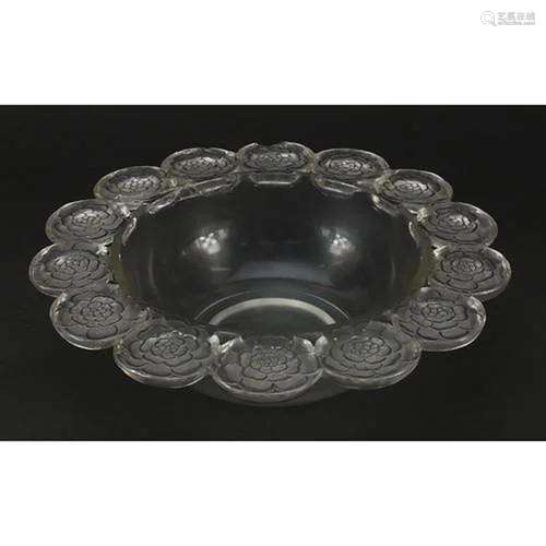 Rene Lalique, French glass bowl with flower head border, etc...