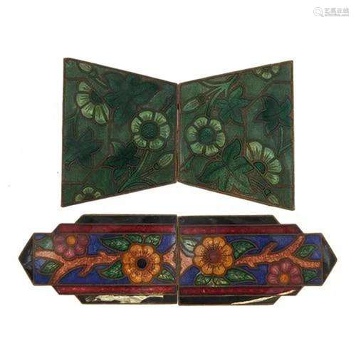 Two Art Deco enamelled brass two piece buckles, the largest ...