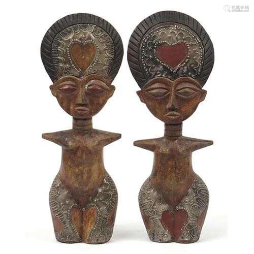 Pair of African tribal interest carved hardwood fertility fi...