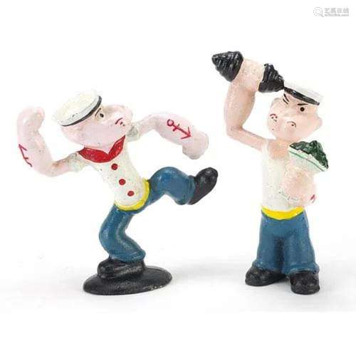 Pair of painted cast iron Popeye the Sailor figures, the lar...