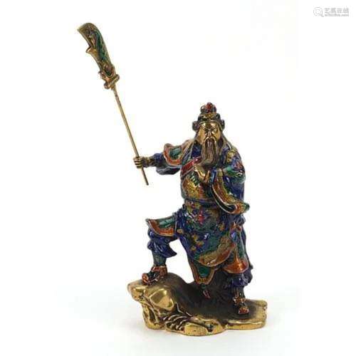 Chinese enamelled bronze figure of an Emperor, 31.5cm high