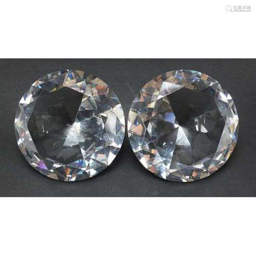 Pair of cut crystal diamond design paperweights, 10cm in dia...