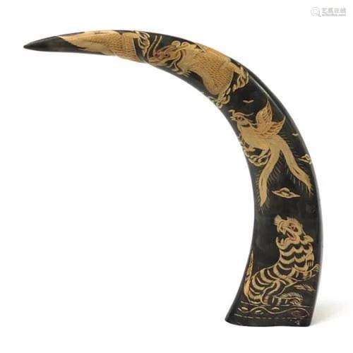 Large Chinese buffalo carved horn, 41cm high