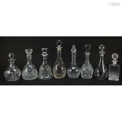 Eight glass decanters with stoppers including Caithness, the...