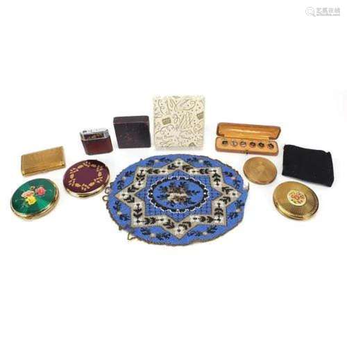 Objects including set of six yellow metal and abalone button...