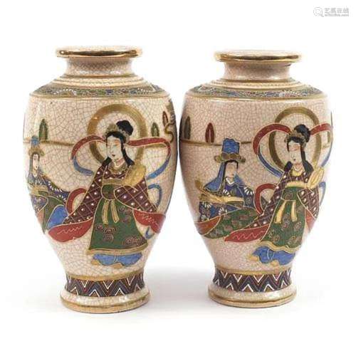 Near pair of Japanese Satsuma pottery vases, the largest 31....