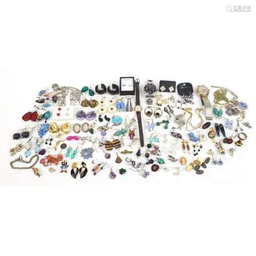 Costume jewellery and wristwatches, some silver including br...