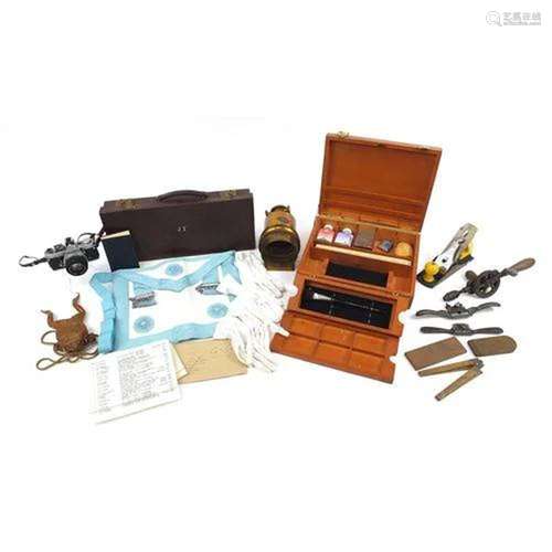 Sundry items including a masonic sash with case, artist'...