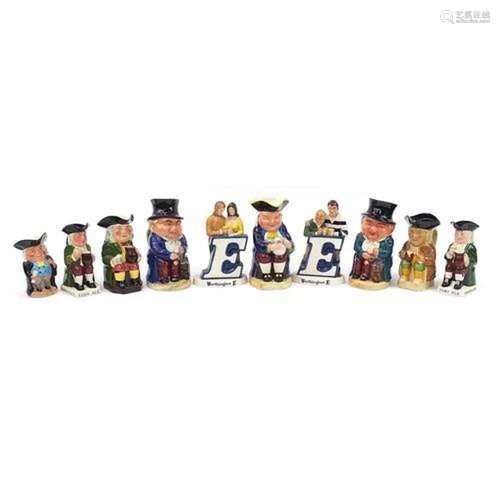 Eight porcelain Toby jugs and two Beswick Worthington E figu...