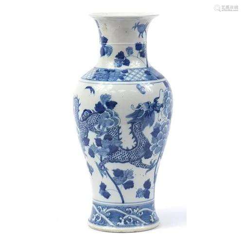 Large Chinese blue and white porcelain baluster vase hand pa...