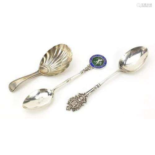 Victorian silver caddy spoon and two teaspoons for Kent Coun...