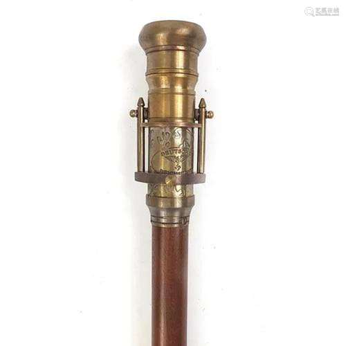 Hardwood walking stick with brass two draw telescope and com...