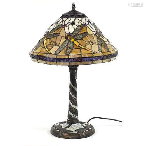 Bronzed Tiffany style leaded glass table lamp and shade deco...