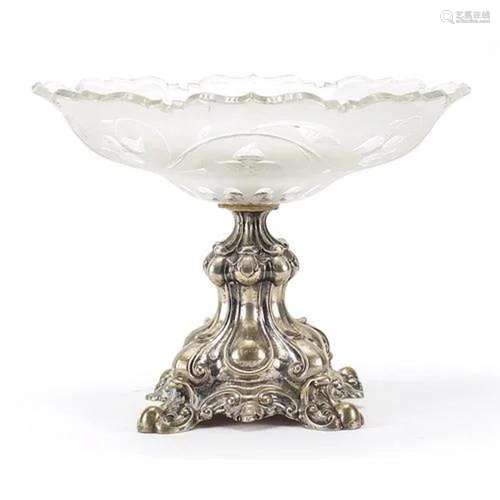 Silver plated and frosted glass pedestal tazza, 18cm high x ...