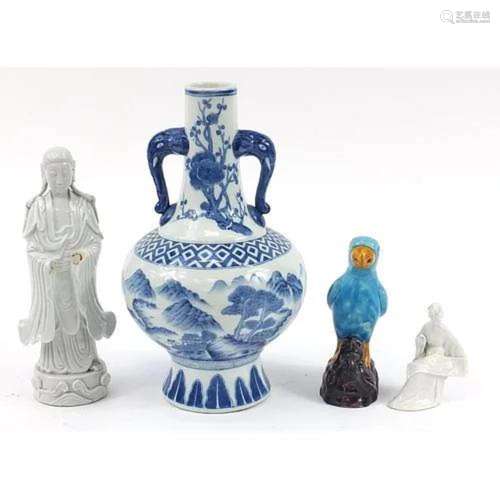 Chinese porcelain including two blanc de chine figures and a...
