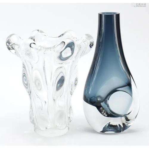 Two glass vases comprising Vannes and Krosno, the largest 32...