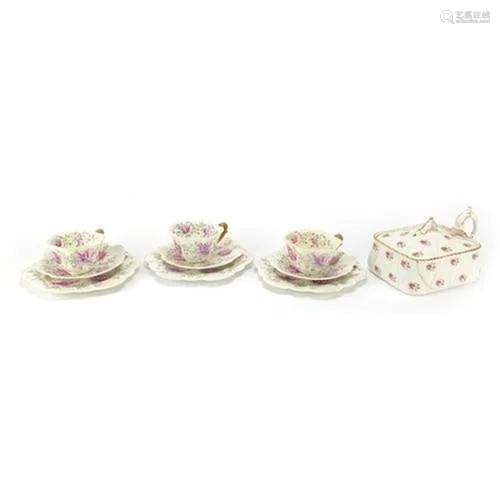 Three Foley Wileman trios and a butter dish with cover, the ...