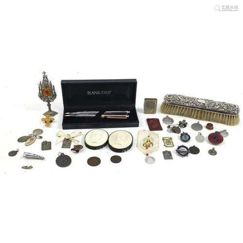 Sundry items including a silver backed clothes brush, two gr...