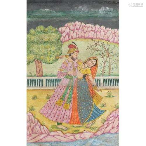 Figures dancing before a landscape, Indian Mughal school wat...