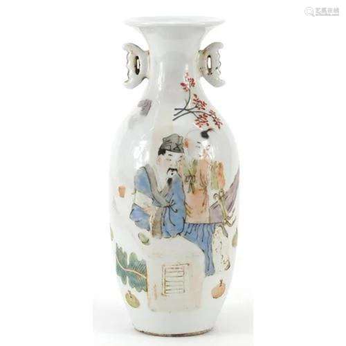 Chinese porcelain vase with twin handles hand painted in the...