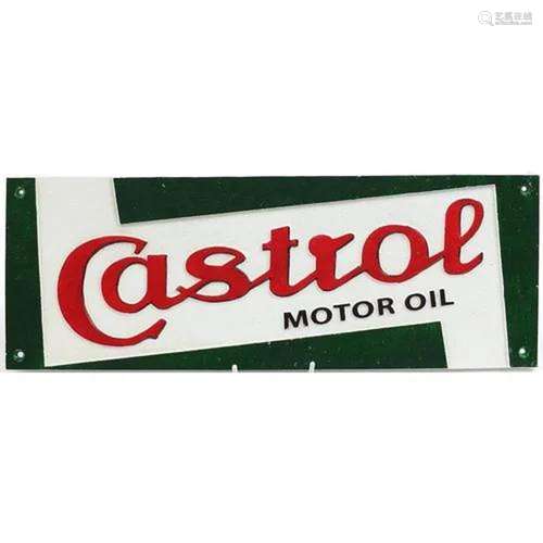 Modern painted cast iron Castrol Motor oil plaque, 49cm x 18...