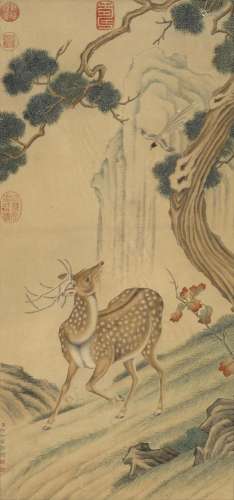 After Lang Shining (1688-1766) Landscape with Deer