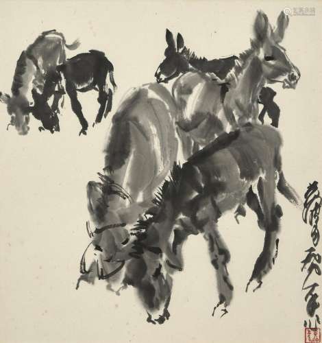Huang Zhou (1925-1997)   Six Donkeys, 1991
