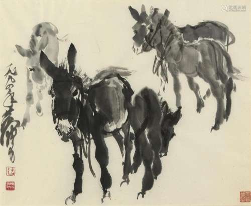 Huang Zhou (1925-1997)  Five Donkeys, 1990