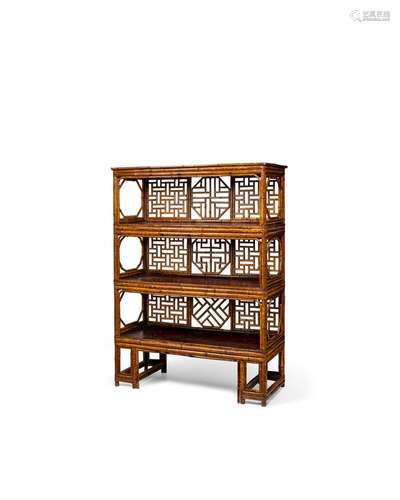 A RARE AND MASSIVE SHANXI BAMBOO BOOKCASE Qing Dynasty, late...