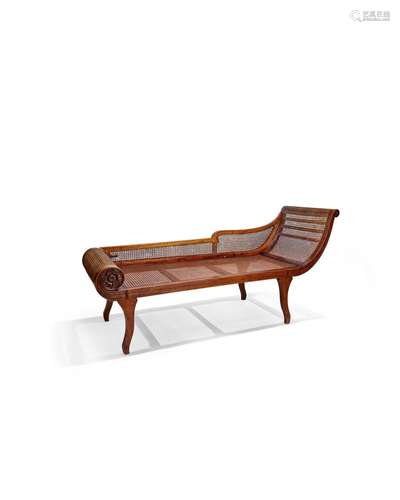 A rare Teak and Ratan 'Recamier' chaise lounge  Circ...