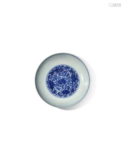 A BLUE AND WHITE 'PEONY' DISH Yongzheng six-characte...