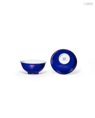 A PAIR OF COBALT BLUE GLAZED BOWLS   Jingweitang zhi marks, ...