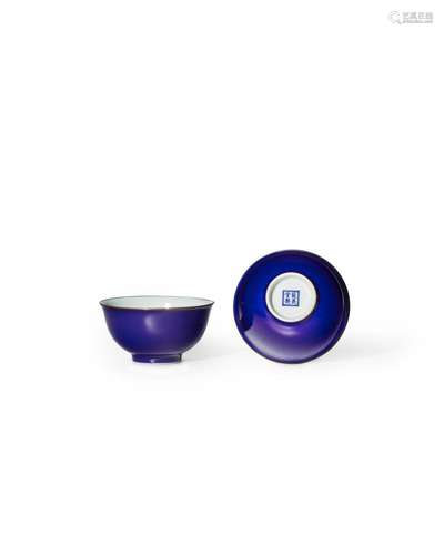 A PAIR OF SMALL COBALT BLUE GLAZED BOWLS Jingweitang zhi hal...