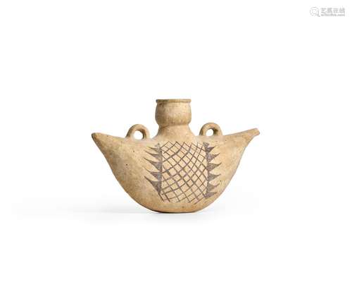 A RARE NEOLITHIC PAINTED POTTERY BOAT-SHAPED VESSEL Yangshao...