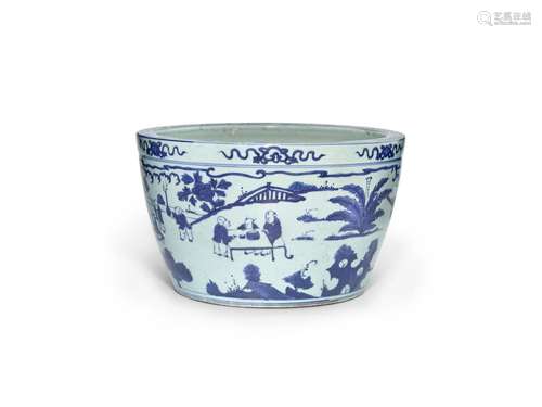 A Blue and White Jardiniere  Wanli six-character at the rim ...