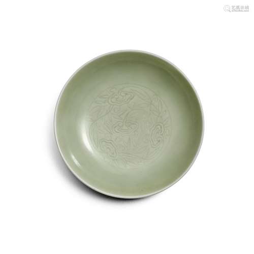 A CELADON-GLAZED 'LINGZHI' SAUCER DISH Yongzheng six...