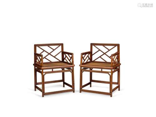 A Rare Pair of Huanghuali 'Rose Chairs' with 'Cr...