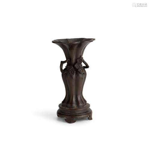 An Unusual Prunus-Cast Lobed Baluster Vase and Stand 18th ce...