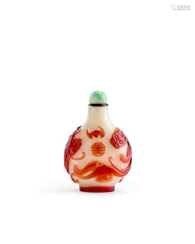 An Imperial Red-Overlay semi-opaque milky glass Bottle  Whee...