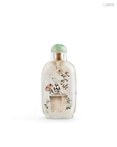 A Fine Inside-Painted Glass bottle  Signed Yan Yutien and da...