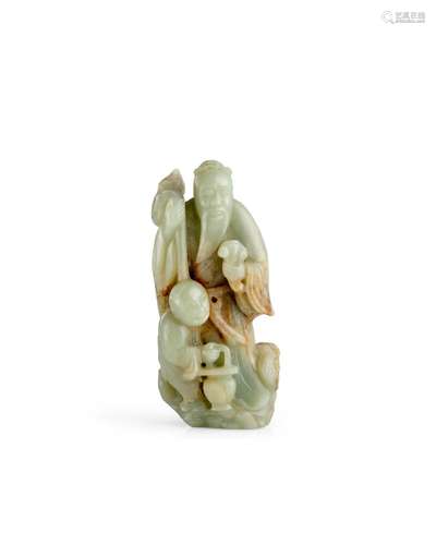 Celadon Russet Jade Immortal and boy attendant  Ming Dynasty...