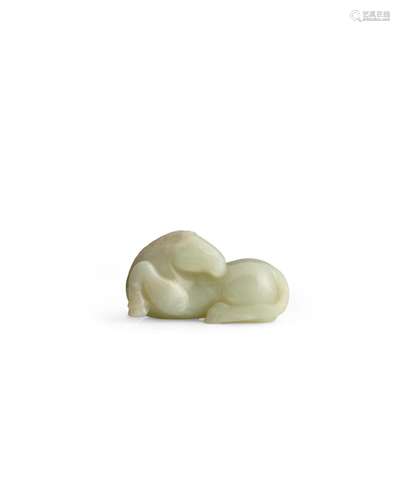 A Superb White Jade Figure of Semi-Recumbent Horse Qianlong