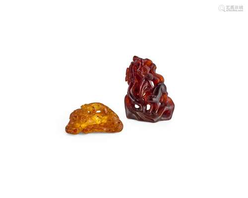 Two Amber Carvings  One possibly Ming, the other Qing