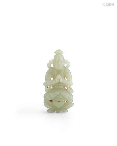 A Celadon Jade youthful praying figure Ming/Qing Dynasty