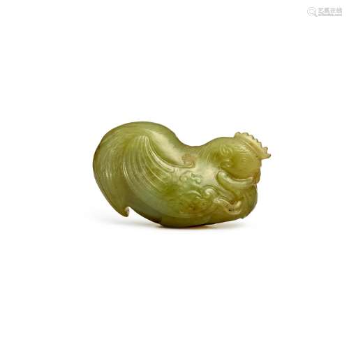 A GREEN JADE 'ROOSTER AND MILLET' TOGGLE Qing Dynast...