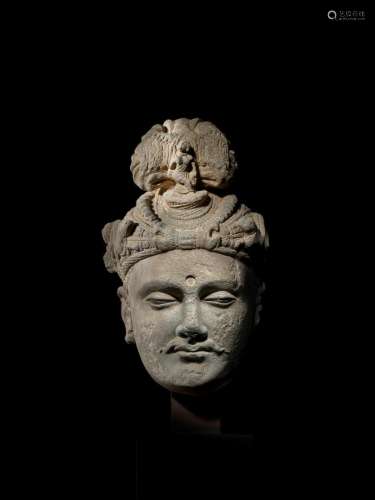 A SCHIST HEAD OF SIDDHARTHA  ANCIENT REGION OF GANDHARA, 3RD...