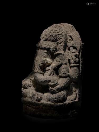 AN ANDESITE FIGURE OF GANESHA  JAVA, INDONESIA, CIRCA 11TH C...